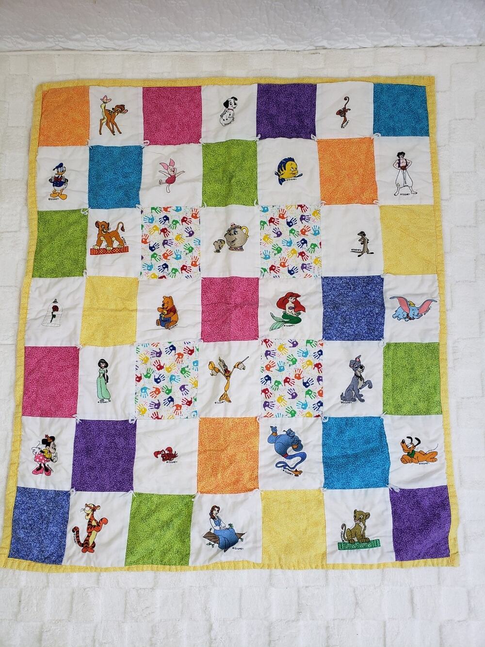 Vintage Disney Baby Crib Quilt Embroidered Cottagecore 37x32
